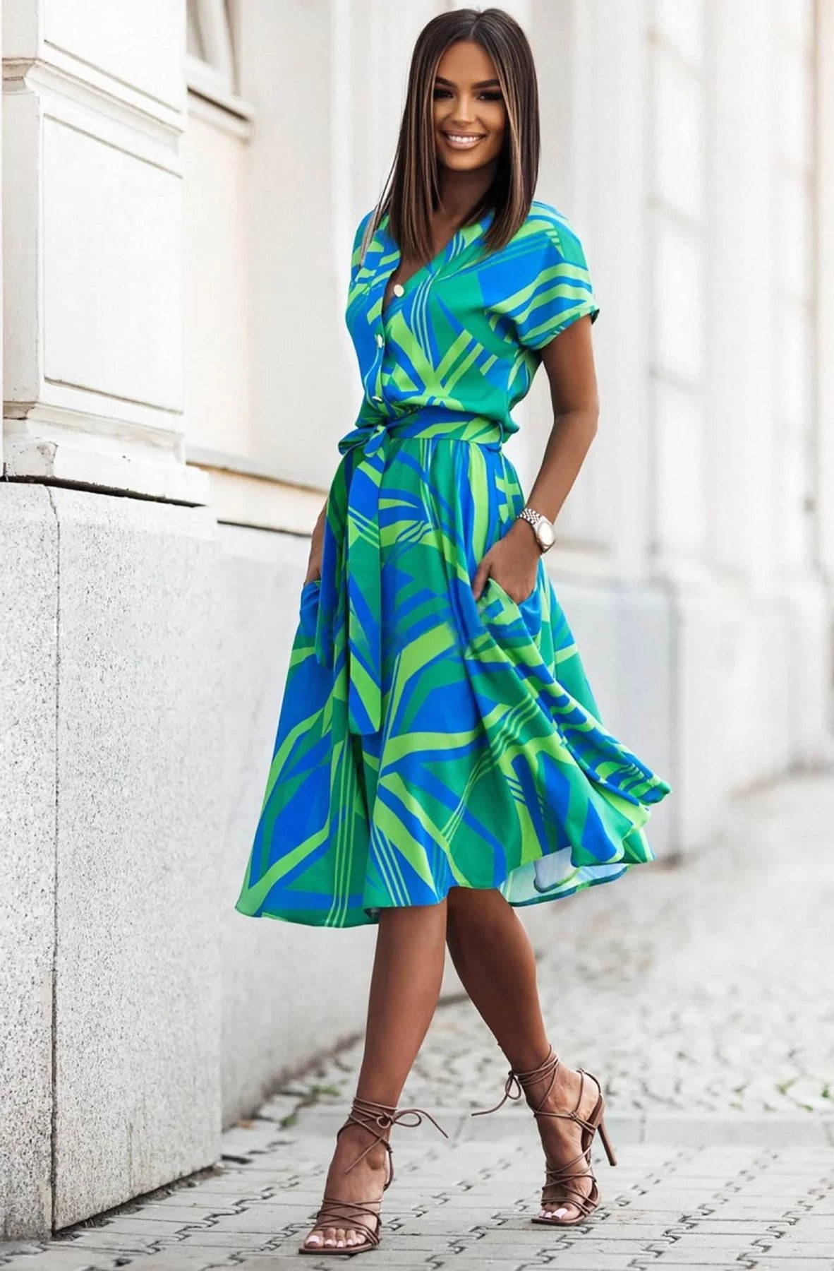 Green 2025 belted dress