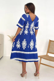Lacey Cobalt Blue Border Midi Dress