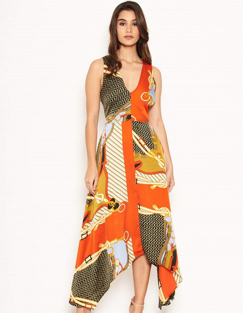 Orange chain cheap print dress